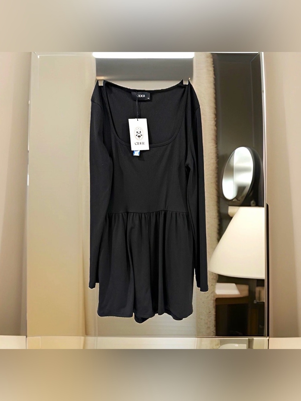 Cider Black Long-Sleeve Scoop Neck Mini Dress